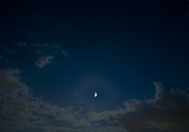 lua crescente, noite, céu, lua, nuvens, HD papel de parede