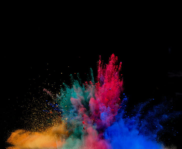 Explosão de poeira colorida sobre fundo preto, HD papel de parede