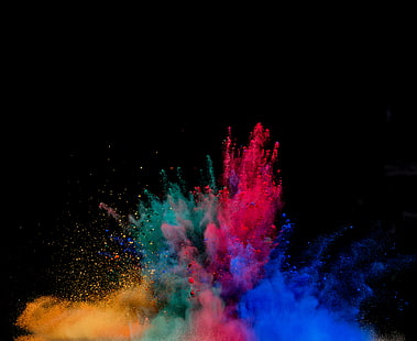 Explosión de polvo de color sobre fondo negro, Fondo de pantalla HD HD wallpaper