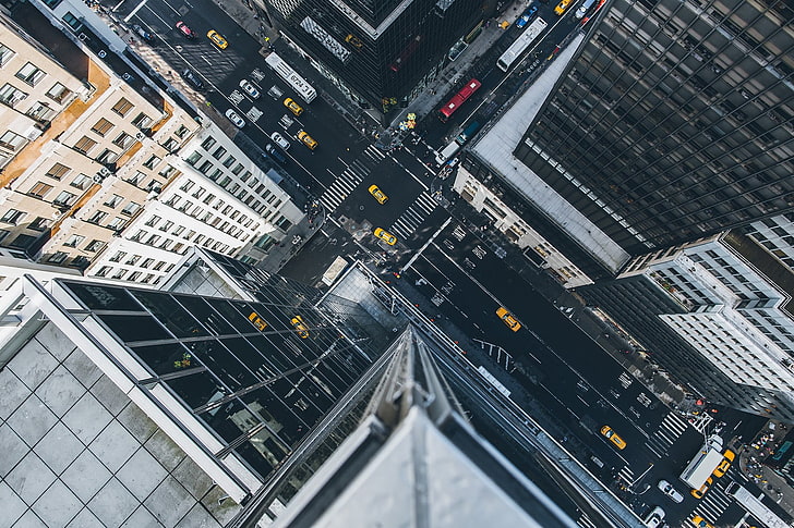kota, taksi, ketinggian, lalu lintas, Wallpaper HD