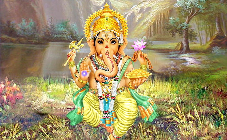 Lord Ganesha, ilustracja Ganesha, Bóg, Pan Ganesha, Tapety HD