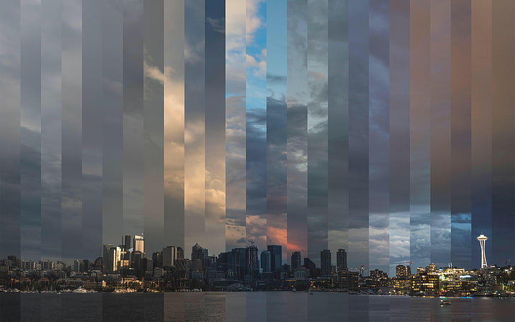 Seattle, Timelapse, city, skyline, digital art, cityscape, HD wallpaper