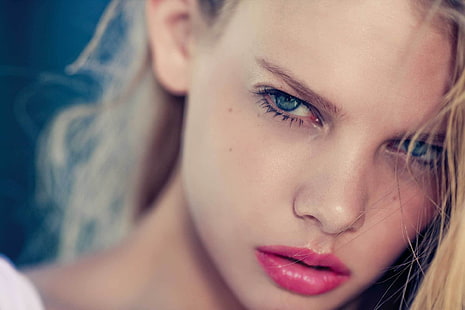 wanita, Marloes Horst, model, pirang, mata biru, wajah, kedalaman bidang, Wallpaper HD HD wallpaper