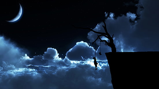 Nacht, Baum, Bär, Mädchen, Henker, HD-Hintergrundbild HD wallpaper