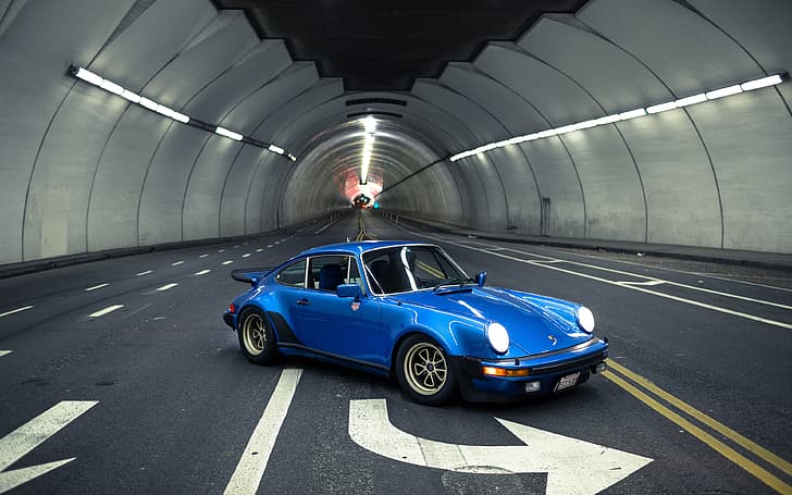 Porsche 930, Porsche 911, Porsche, blue cars, night, city lights, tunnel, German cars, classic car, sports car, HD wallpaper