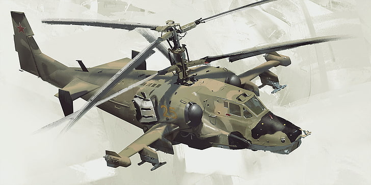vehicle, Fly, white background, helicopter, concept art, Joe Gloria, aircraft, kamov ka-50, attack helicopters, Russian Army, HD wallpaper