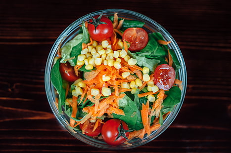 Mischgemüse, Salat, Tomate, Karotte, Mais, HD-Hintergrundbild HD wallpaper