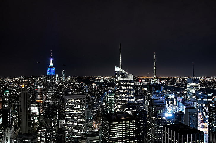 Ню Йорк през нощта, Йорк, през нощта, Ню Йорк, нощно време, Емпайър Стейт Билдинг, Нахт, Ню Йорк Ню Йорк, Фотография, Ню Йорк, Рокфелер център, връх на скалата, градски Skyline, градски пейзаж, небостъргач, Манхатън - Ню Йорк, градска сцена, известно място, град, нощ, квартал в центъра, архитектура, САЩ, кула, сграда Екстериор, офис сграда, щат Ню Йорк, HD тапет