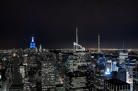 Nowy Jork nocą, jork, nocą, Nowy Jork, nocą, Empire State Building, noc, Nowy Jork Nowy Jork, Fotografia, NY, Rockefeller Center, szczyt skały, miejski Skyline, pejzaż miejski, wieżowiec, manhattan - Nowy Jork, scena miejska, słynne miejsce, miasto, noc, dzielnica śródmiejska, architektura, USA, wieża, budynek zewnętrzny, budynek biurowy, stan Nowy Jork, Tapety HD HD wallpaper
