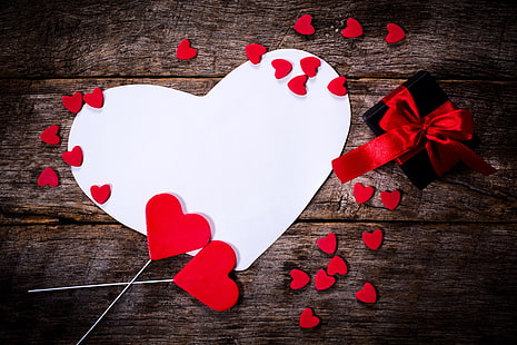red heart figurines, love, hearts, valentine's day, HD wallpaper HD wallpaper
