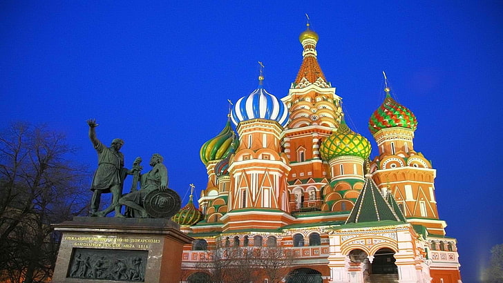 bangunan kubah warna-warni, Rusia, Moskow, Eropa, Wallpaper HD