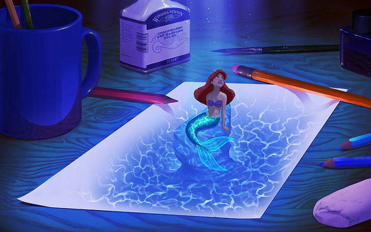 Den lilla sjöjungfrun, Ariel den lilla sjöjungfrun ritning, tecknade serier, 2560x1600, Ariel, Disney, lilla sjöjungfrun, HD tapet