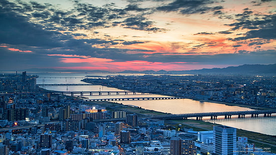 Osaka at Sunset, Japan, Asia, HD wallpaper HD wallpaper