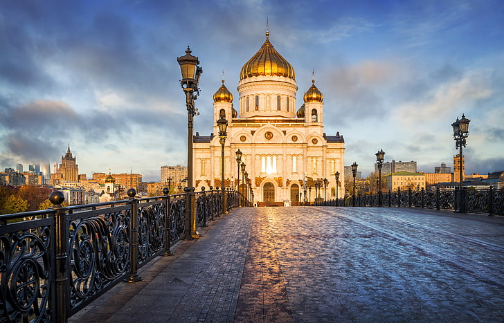 bridge, lights, Moscow, temple, Russia, Palace, The Cathedral Of Christ The Savior, The Patriarchal bridge, HD wallpaper