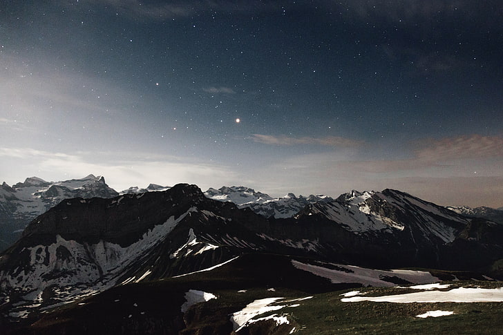 ธรรมชาติหิมะภูเขาทิวทัศน์ท้องฟ้าดวงดาว, วอลล์เปเปอร์ HD
