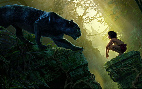 Mowgli Bagheera Czarna Pantera Księga Dżungli, Czarna, Dżungla, Książka, Pantera, Mowgli, Bagheera, Tapety HD HD wallpaper