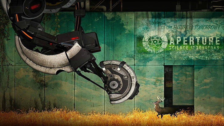 Portal 2 Aperture, video games, artwork, Portal (game), Portal 2, Valve Corporation, GLaDOS, deer, Aperture Laboratories, digital art, Valve, aperture, humor, HD wallpaper