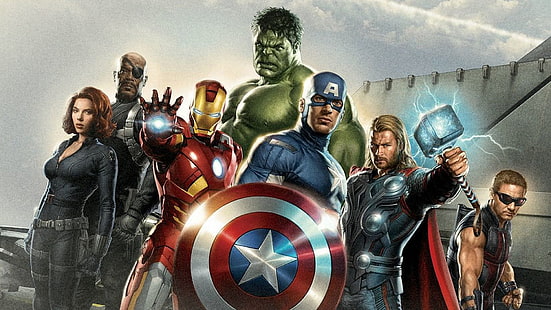Marvel Avengers illustration, The Avengers, Avengers, Black Widow, Captain America, Hawkeye, Hulk, Iron Man, Nick Fury, Thor, HD wallpaper HD wallpaper