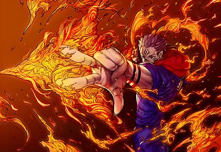 satomaru31000, Ryomen Sukuna, Jujutsu Kaisen, fuoco, anime, Sfondo HD HD wallpaper