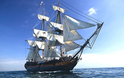 brown and white sailing boat, sailing ship, sea, vehicle, HD wallpaper HD wallpaper