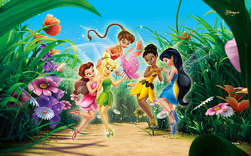 Fairies of the spring, tinker bell from peterfan illustration with friends, Fairies, Spring, Disney, HD wallpaper HD wallpaper