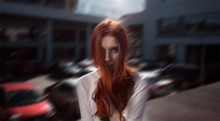women, face, portrait, redhead, motion blur, model, HD wallpaper
