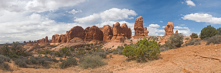Arches National Park, Desert, landscape, Multiple Display, Panoramas, Rock Formation, Utah, HD wallpaper
