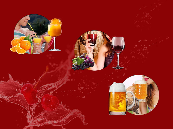 orange, grapes, Grape, beer, chery, splashes, water, juice, bubbles, wine, drink, fruit, HD wallpaper
