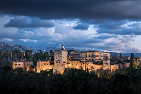 Hiszpania, niebo, chmury, na dworze, budynek, Granada, Tapety HD HD wallpaper