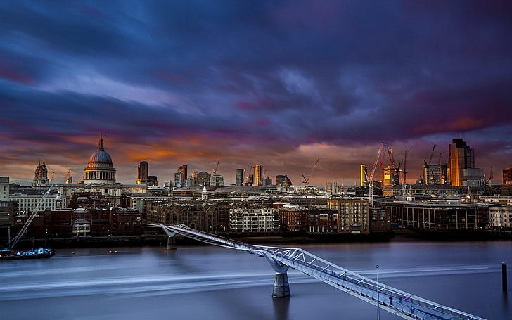 الجسور ، جسر الألفية ، الجسر ، المدينة ، لندن ، النهر ، التايمز ، المملكة المتحدة، خلفية HD