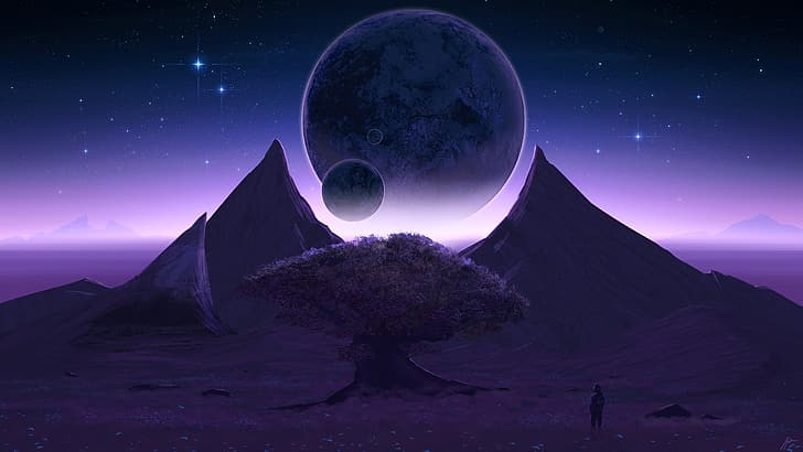 JoeyJazz, purple background, space art, HD wallpaper