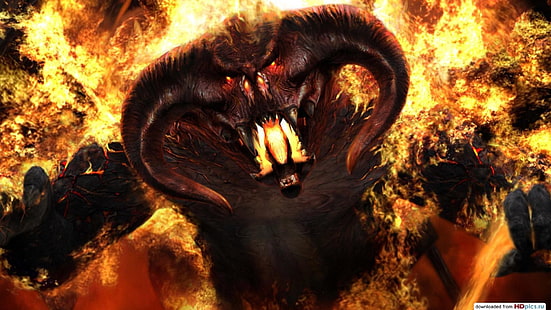 screenshot del gioco demone, film, Il Signore degli Anelli, Il Signore degli Anelli: La Compagnia dell'Anello, Balrog, Sfondo HD HD wallpaper