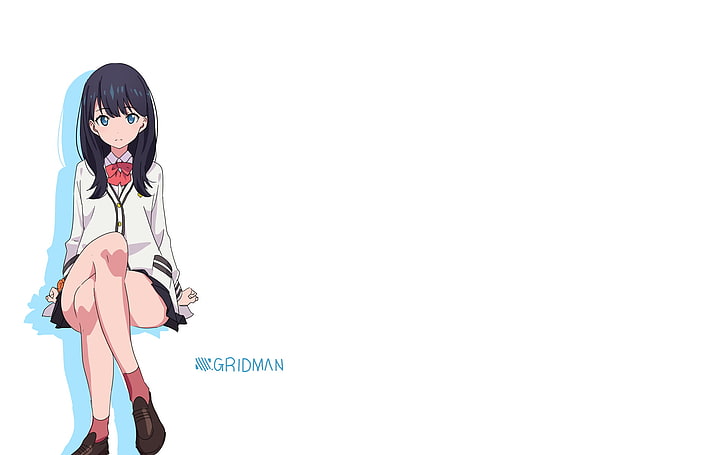fondo simple, anime, chicas anime, SSSS.GRIDMAN, Takarada Rikka, fondo blanco, Fondo de pantalla HD