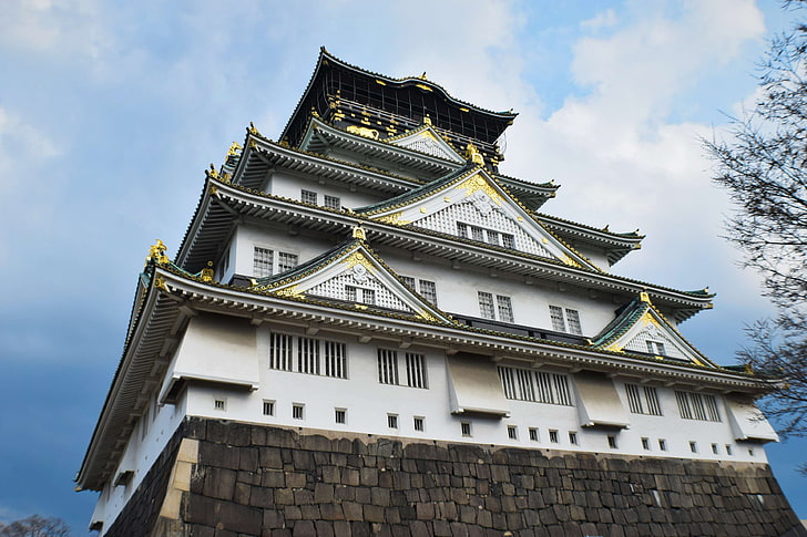 архитектура, сграда, замък, история, Япония, забележителност, Осака, HD тапет