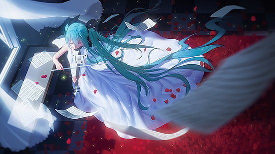 blaugrün behaarte Frau Anime Charakter, Anime Mädchen, Anime, Hatsune Miku, Vocaloid, Geige, HD-Hintergrundbild HD wallpaper