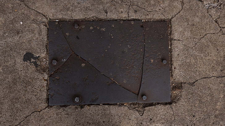 коричневый бетонный блок, металлическая пластина, бетон, 4K, HD обои