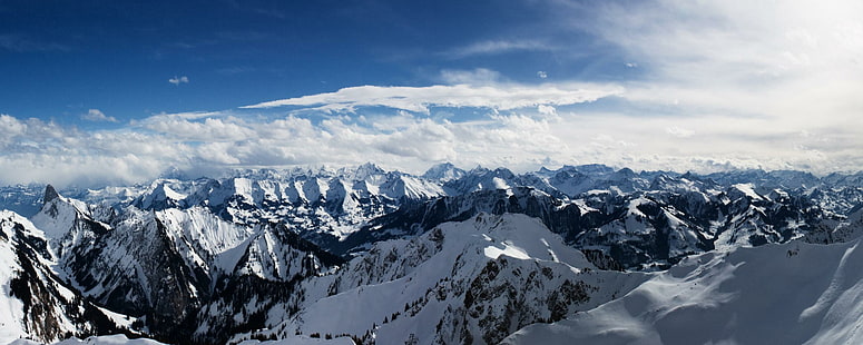 Alps Mountains Dual Monitor, ภาพภูเขาที่เคลือบด้วยหิมะ, จอภาพคู่, ภูเขา, เทือกเขาแอลป์, จอภาพคู่, วอลล์เปเปอร์ HD HD wallpaper