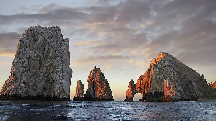 three rock formations, sea, HD wallpaper