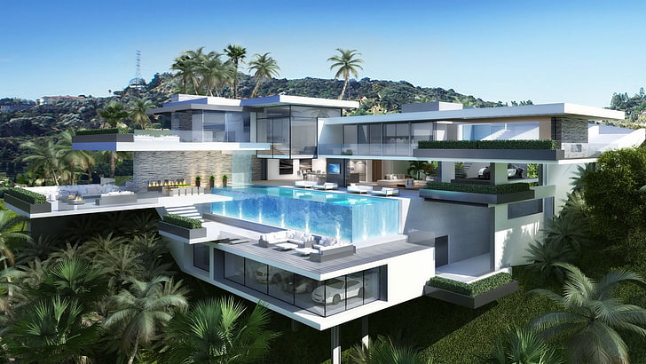 arquitectura, edificio, diseño, casa, interior, mansión, piscina, natación, Fondo de pantalla HD