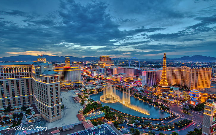 Las Vegas Bellagio Fountain Sunset Hotel Paris Eiffel Tower Hotel Flamingo And Caesars Palace View From The Balcony Of Cosmopolitan 2560×1600, HD wallpaper