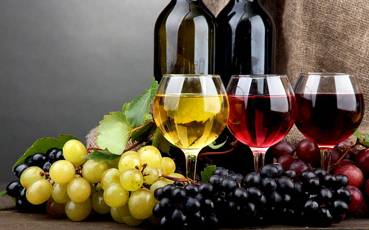 wino, winogrona, napoje, alkohol, owoce, żywność, butelki, Tapety HD
