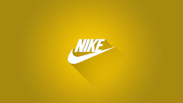 Nike, Logo, logo nike, nike, latar belakang kuning, logo, bayangan, merek Sport, Wallpaper HD