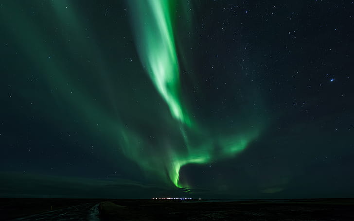 Aurora Borealis Northern Lights Night Green Stars HD, природа, нощ, зелено, звезди, светлини, полярно сияние, бореалис, северно, HD тапет