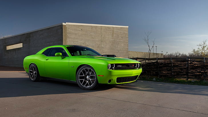 Dodge Challenger Hellcat, green cars, vehicle, car, Dodge Challenger RT, HD wallpaper