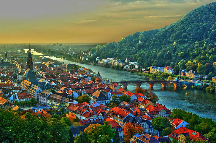 Städer, Heidelberg, Bridge, Building, City, Cityscape, Germany, House, Man Made, HD tapet