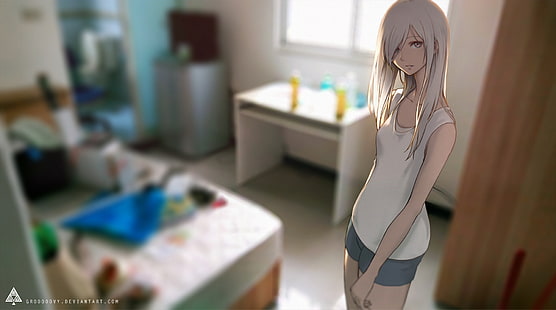 원작자, 애니메이션 소녀, 흰 머리카락, HD 배경 화면 HD wallpaper