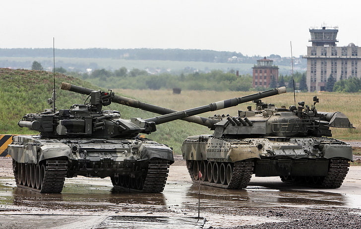 two gray battle tabks, dance, tanks, t 80, t 90, HD wallpaper