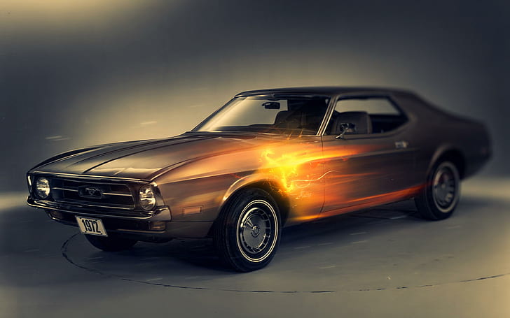 1972 Ford Mustang, black coupe, ford, mustang, 1972, HD wallpaper