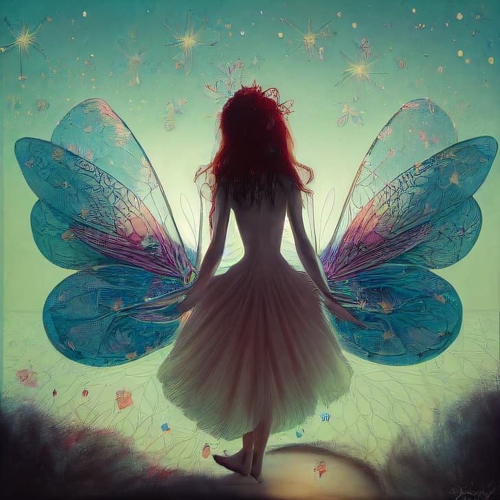 Fairy (KanColle), butterfly, women, wings, digital art, artwork, fantasy art, fantasy girl, redhead, HD wallpaper