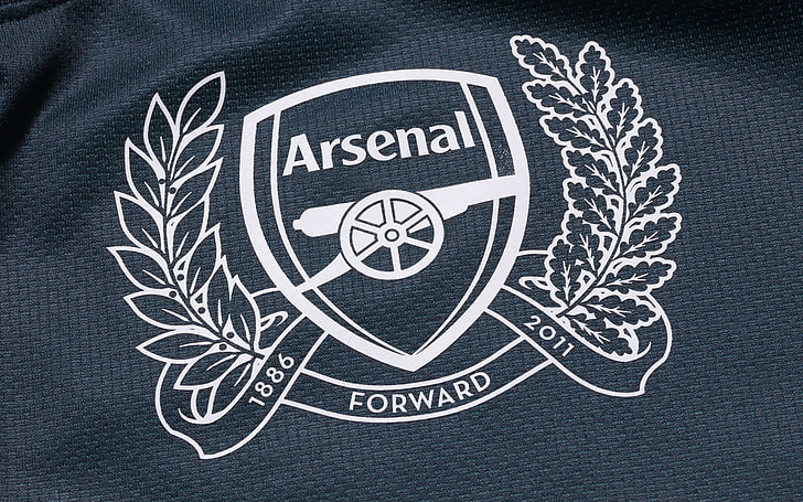 black and white Arsenal Forward textile, background, logo, fabric, emblem, coat of arms, Arsenal, Football Club, The Gunners, HD wallpaper